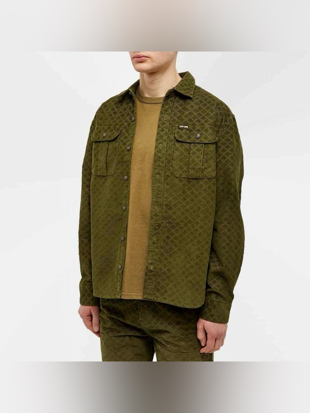 NWT Lee + The Brooklyn Circus Kale Olive Green Diamond - Quilt Corduroy Shirt